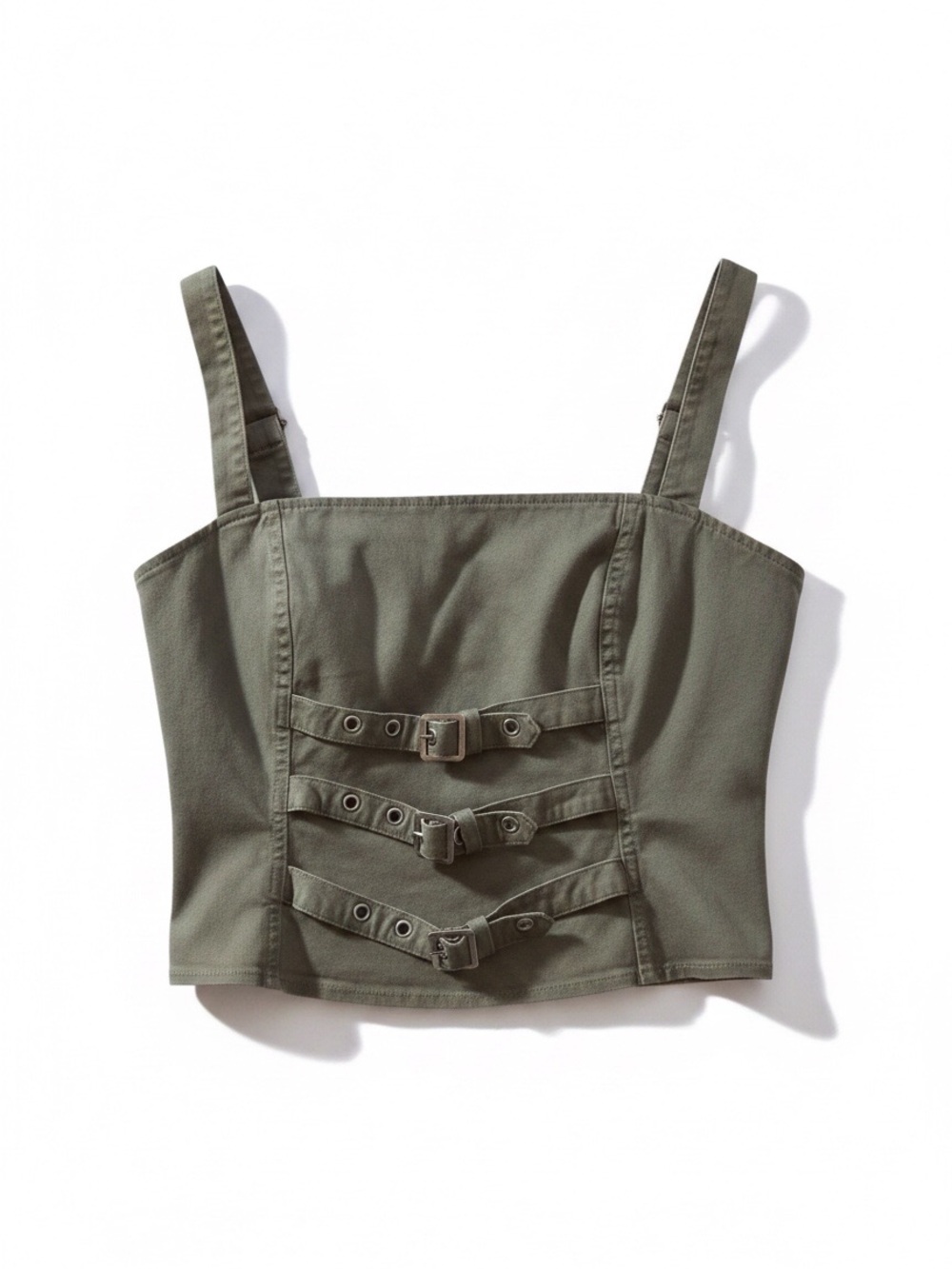 Current Mood Always Expelled Olive Green Corset Crop Top Size M NWT Dolls Kill